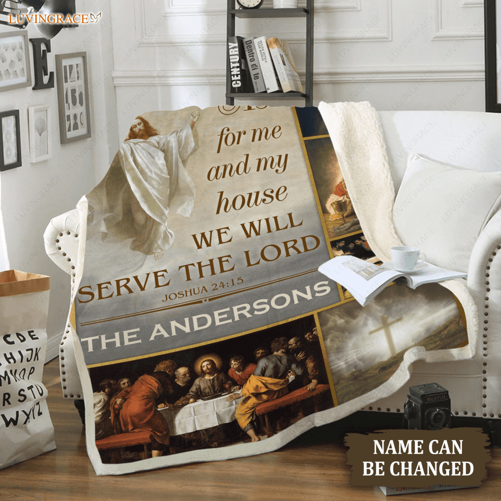 Vintage Christian Prayer As For Me And My House Personalized Blanket
