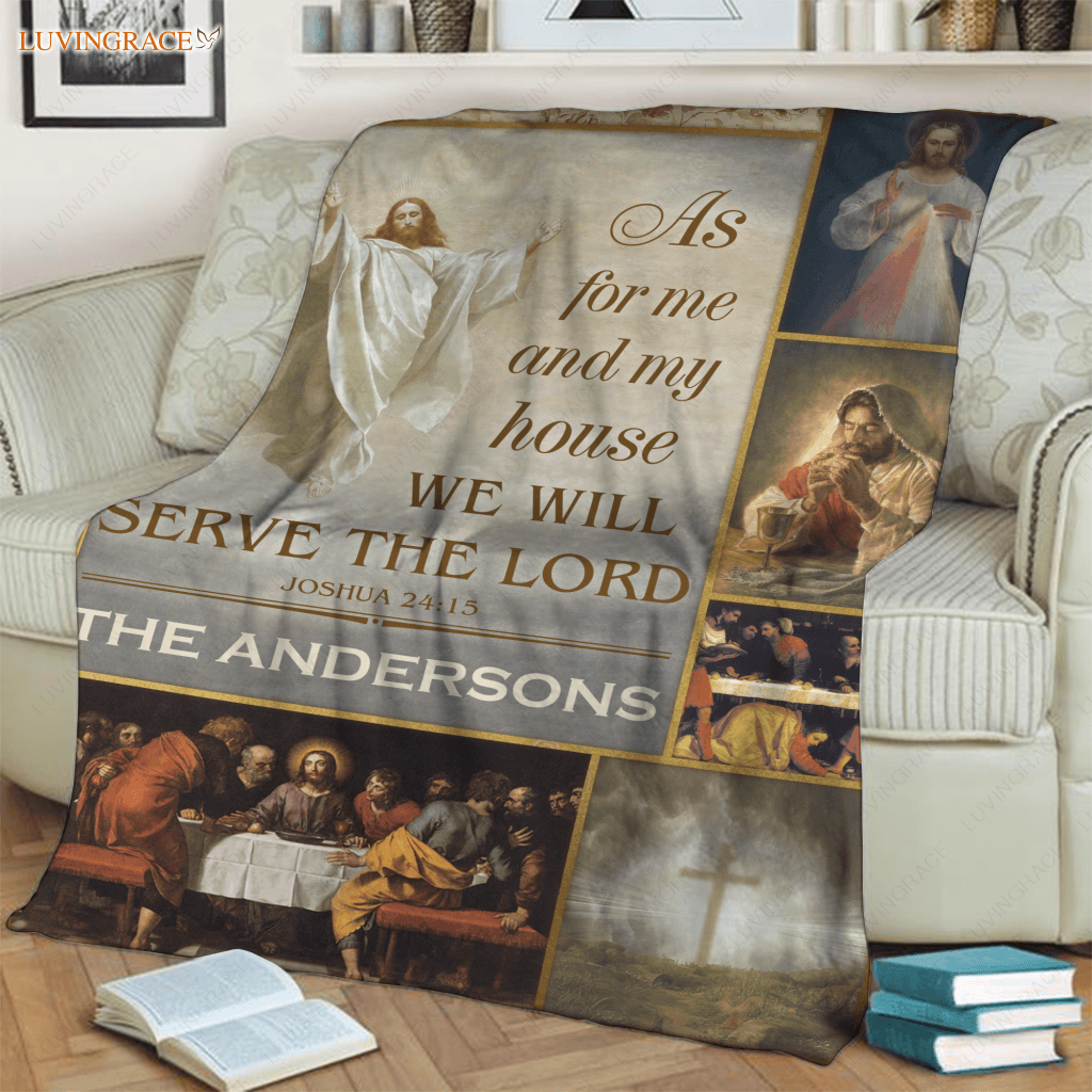 Vintage Christian Prayer As For Me And My House Personalized Blanket