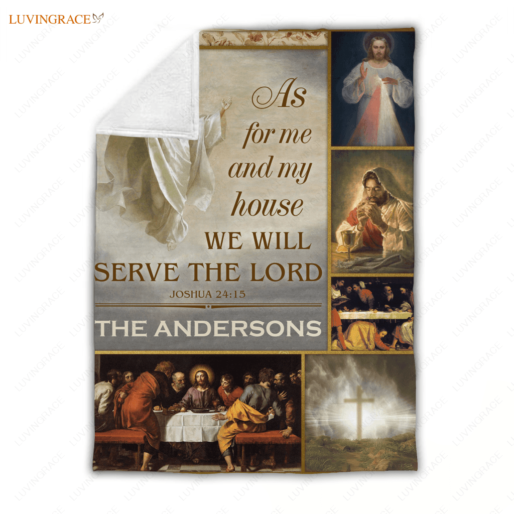 Vintage Christian Prayer As For Me And My House Personalized Blanket