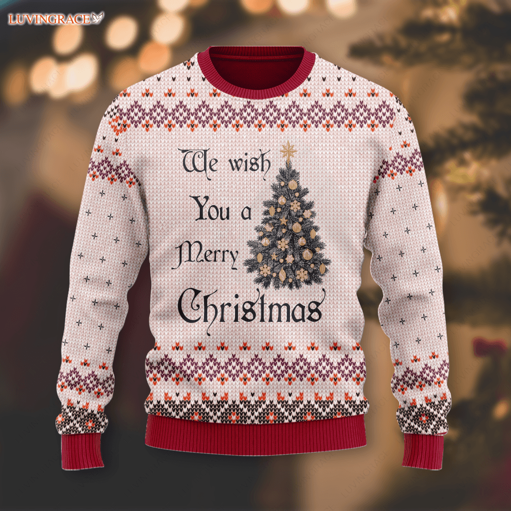 Vintage Christmas Pine Wool Knitted Pattern Wish You A Merry Ugly Sweater S Sweatshirt