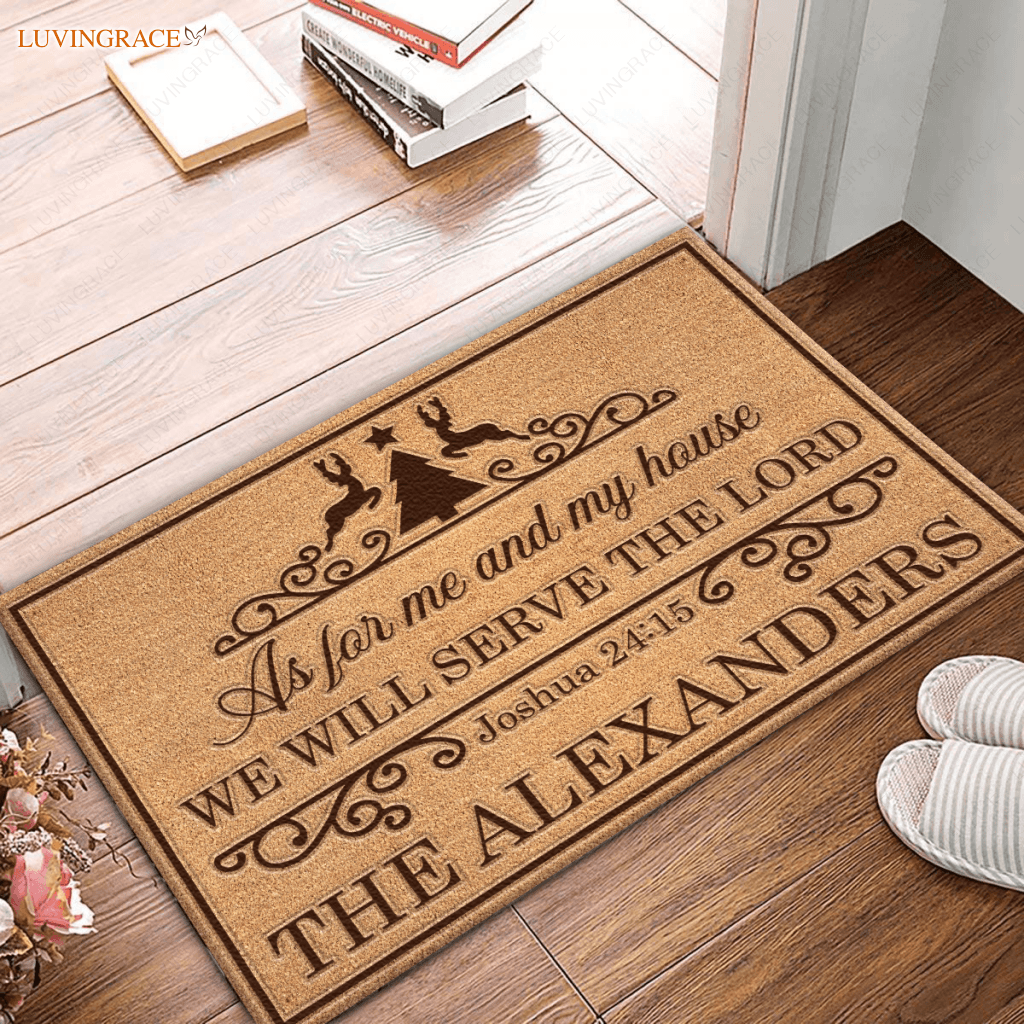 Vintage Christmas Reindeer As For Me And My House Personalized Doormat