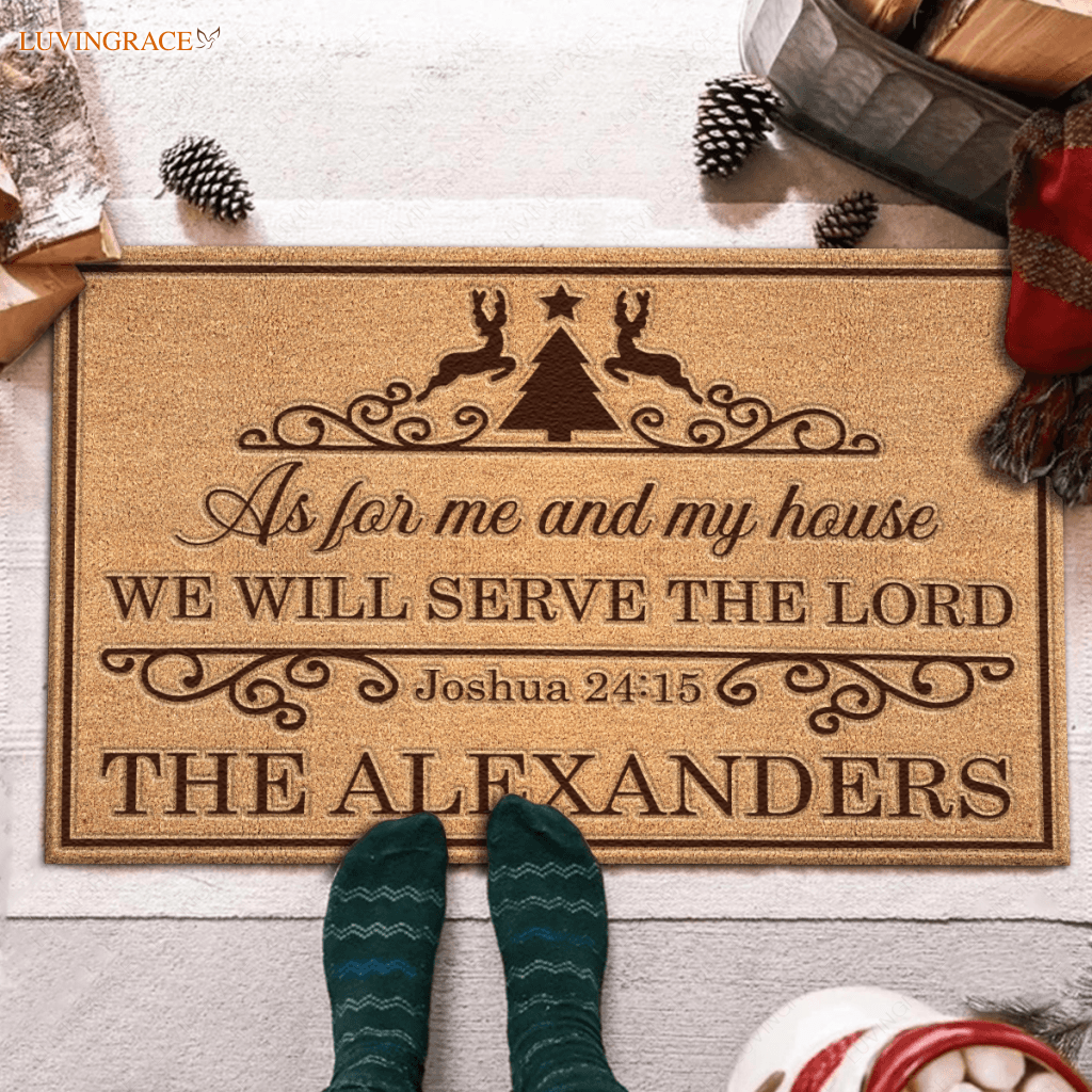 Vintage Christmas Reindeer As For Me And My House Personalized Doormat