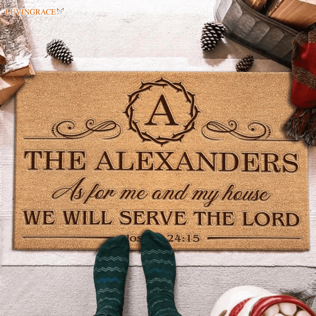 Vintage Crown Of Thorn As For Me And My House Personalized Doormat
