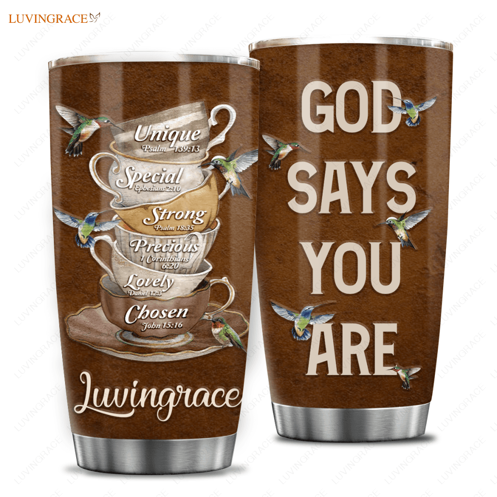 Vintage Cups And Hummingbirds God Says You Are Personalized Tumbler