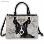 Vintage Elegant Leaf Pattern Pet Digital Painting Portrait - Personalized Custom Leather Bag