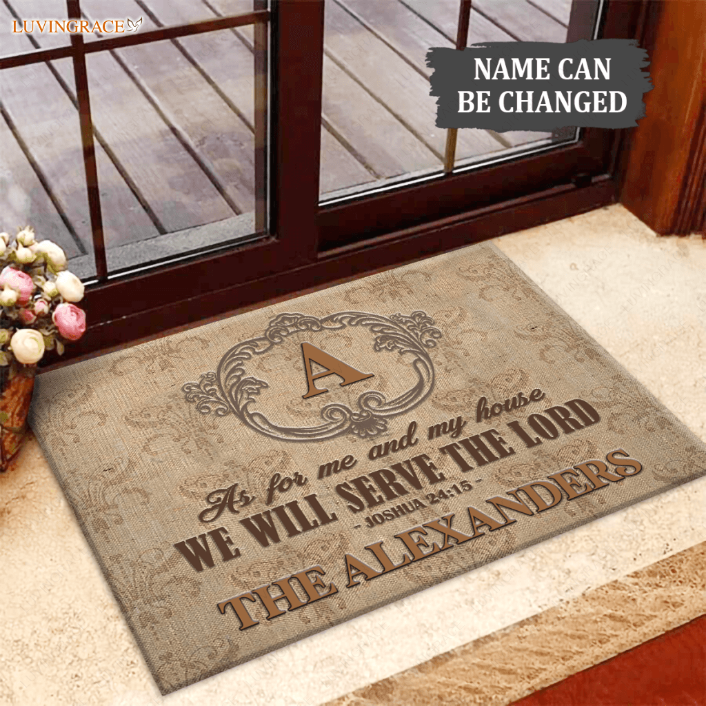 Vintage Family Serve The Lord Personalized Doormat