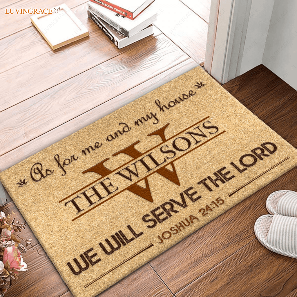 Vintage First Letter And Family Name As For Me My House Personalized Doormat