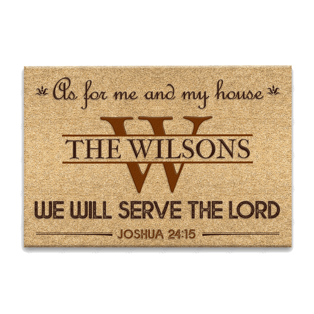 Vintage First Letter And Family Name As For Me And My House Personalized Doormat
