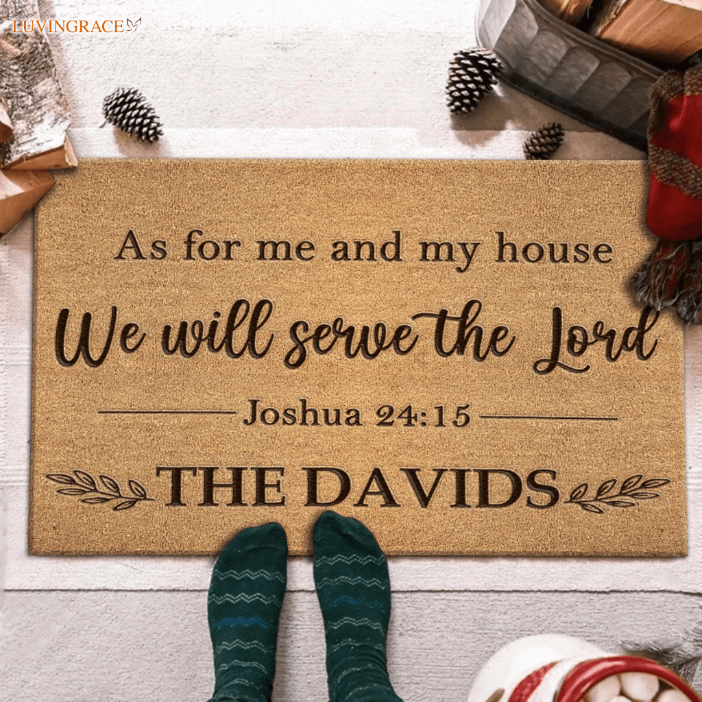 Vintage Floral As For Me And My House Personalized Doormat