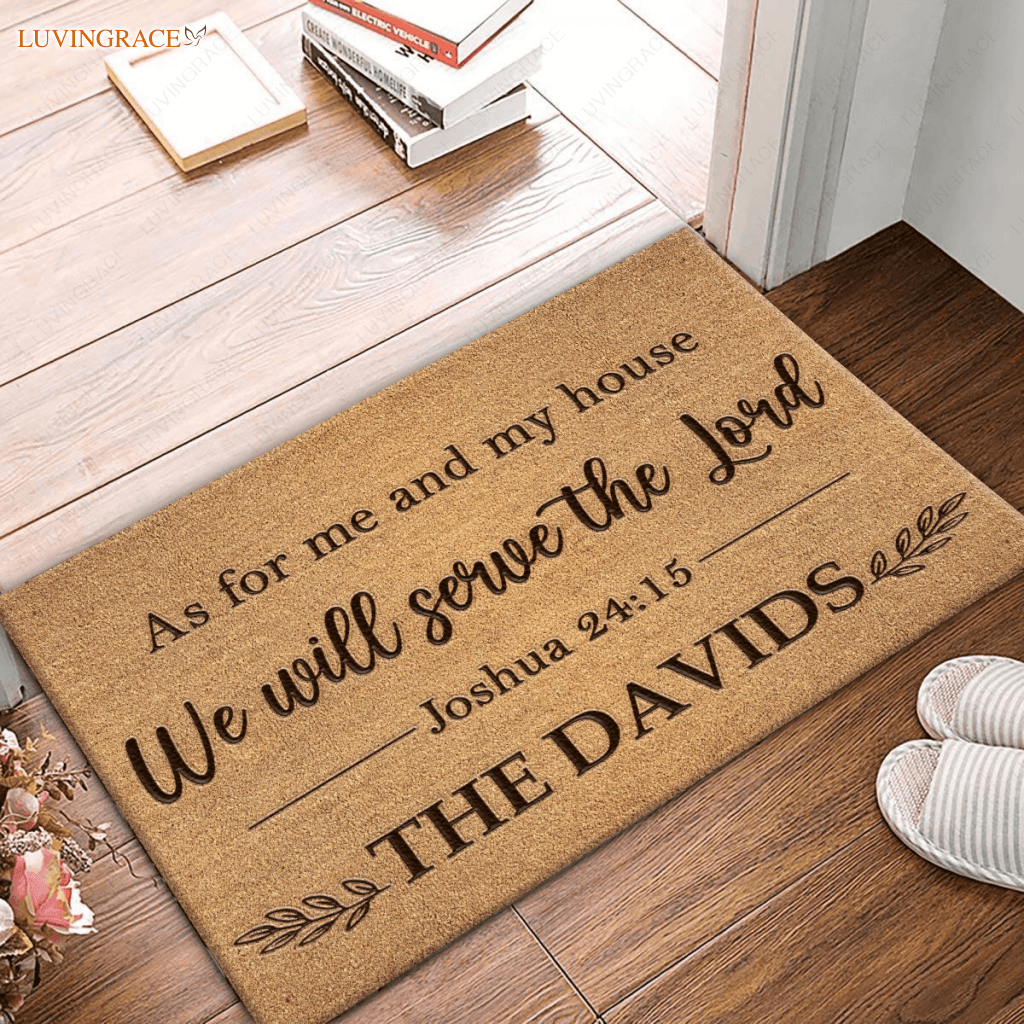 Vintage Floral As For Me And My House Personalized Doormat