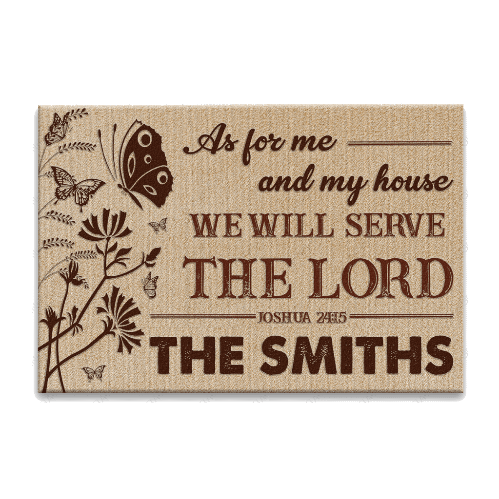 Vintage Floral Butterfly As For Me And My House Collection Family Name Personalized Doormat
