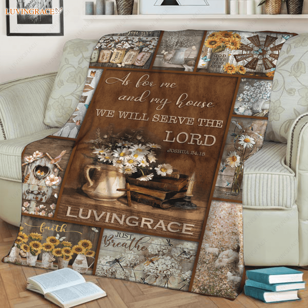 Vintage Floral Christian Cross As For Me And My House Personalized Blanket