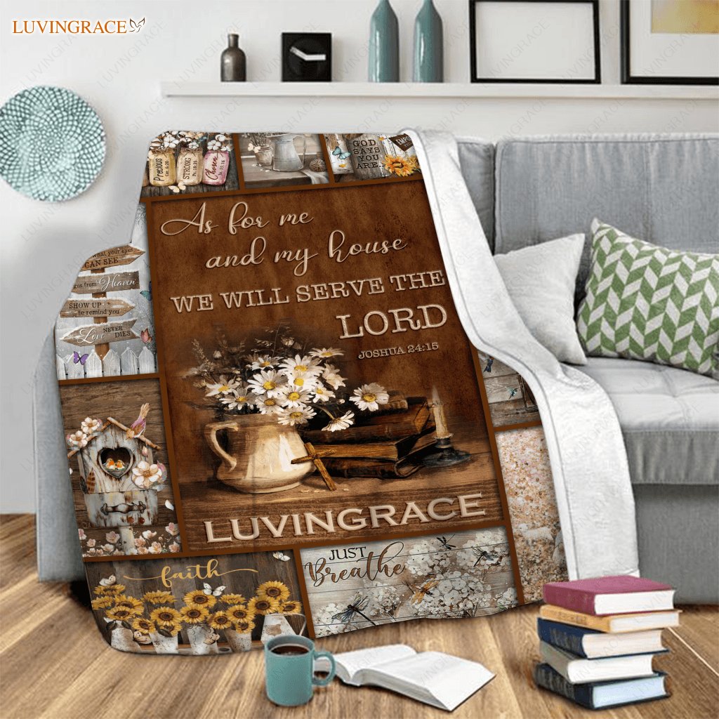 Vintage Floral Christian Cross As For Me And My House Personalized Blanket