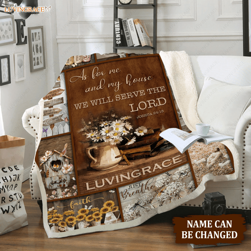 Vintage Floral Christian Cross As For Me And My House Personalized Blanket
