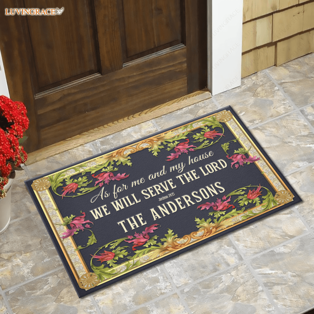 Vintage Floral Frame Serve The Lord Personalized Doormat