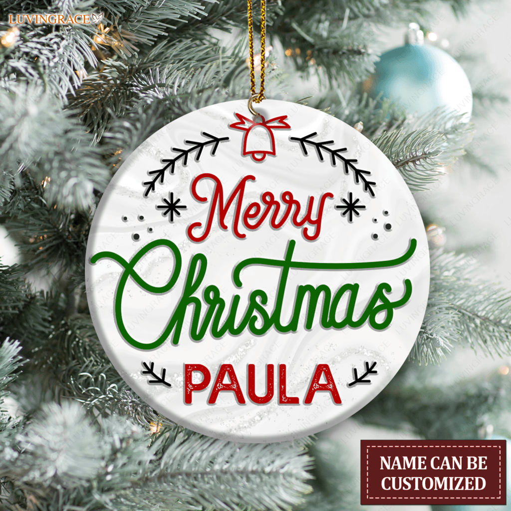 Vintage Floral Merry Christmas Personalized Gift Ornament Ceramic