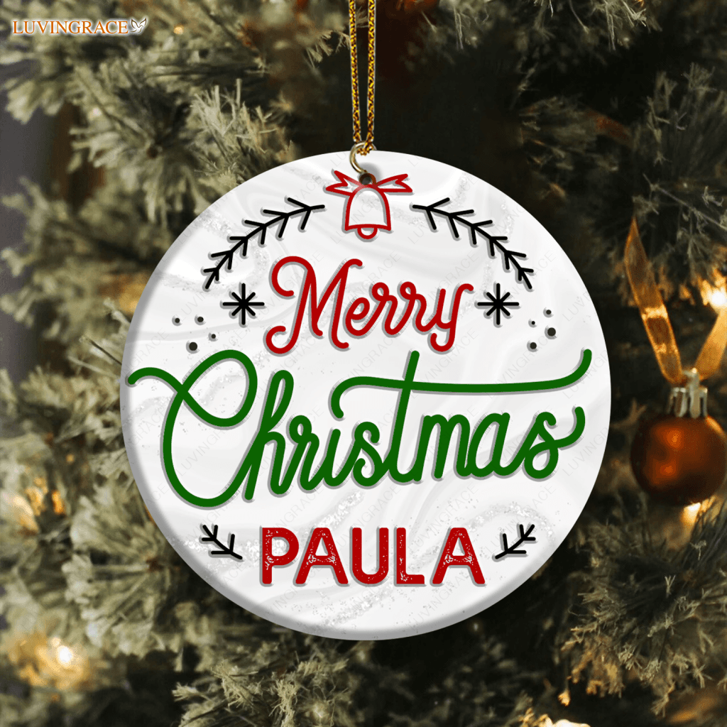 Vintage Floral Merry Christmas Personalized Gift Ornament Ceramic