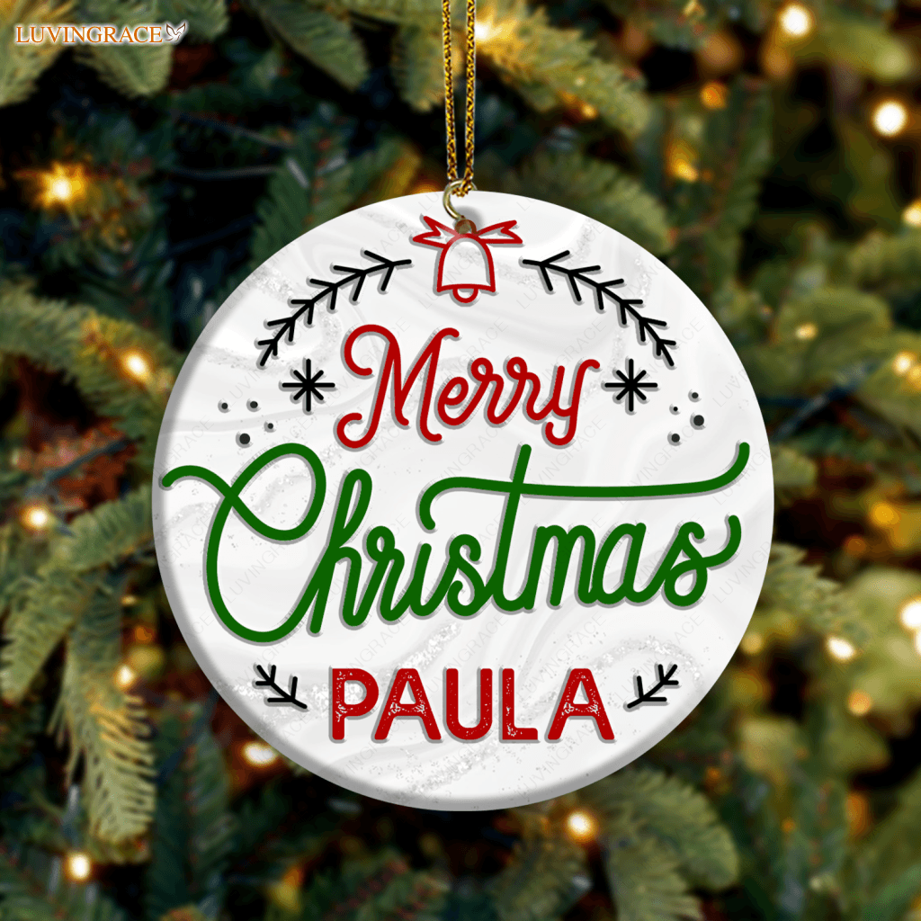 Vintage Floral Merry Christmas Personalized Gift Ornament Ceramic