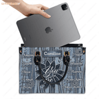 Vintage Flower On Jean Pattern Identity In Christ You Are - Personalized Custom Leather Bag Handbags