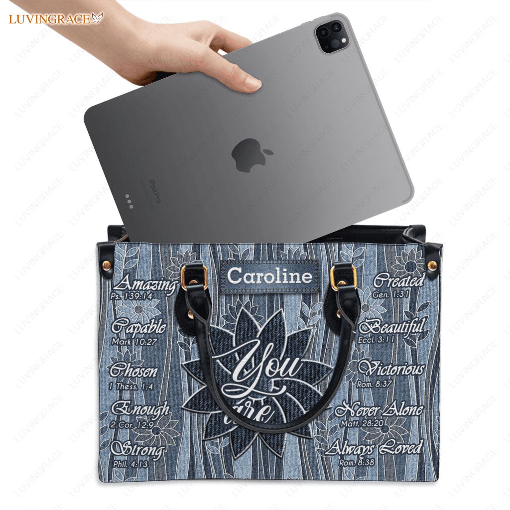 Vintage Flower On Jean Pattern Identity In Christ You Are - Personalized Custom Leather Bag Handbags