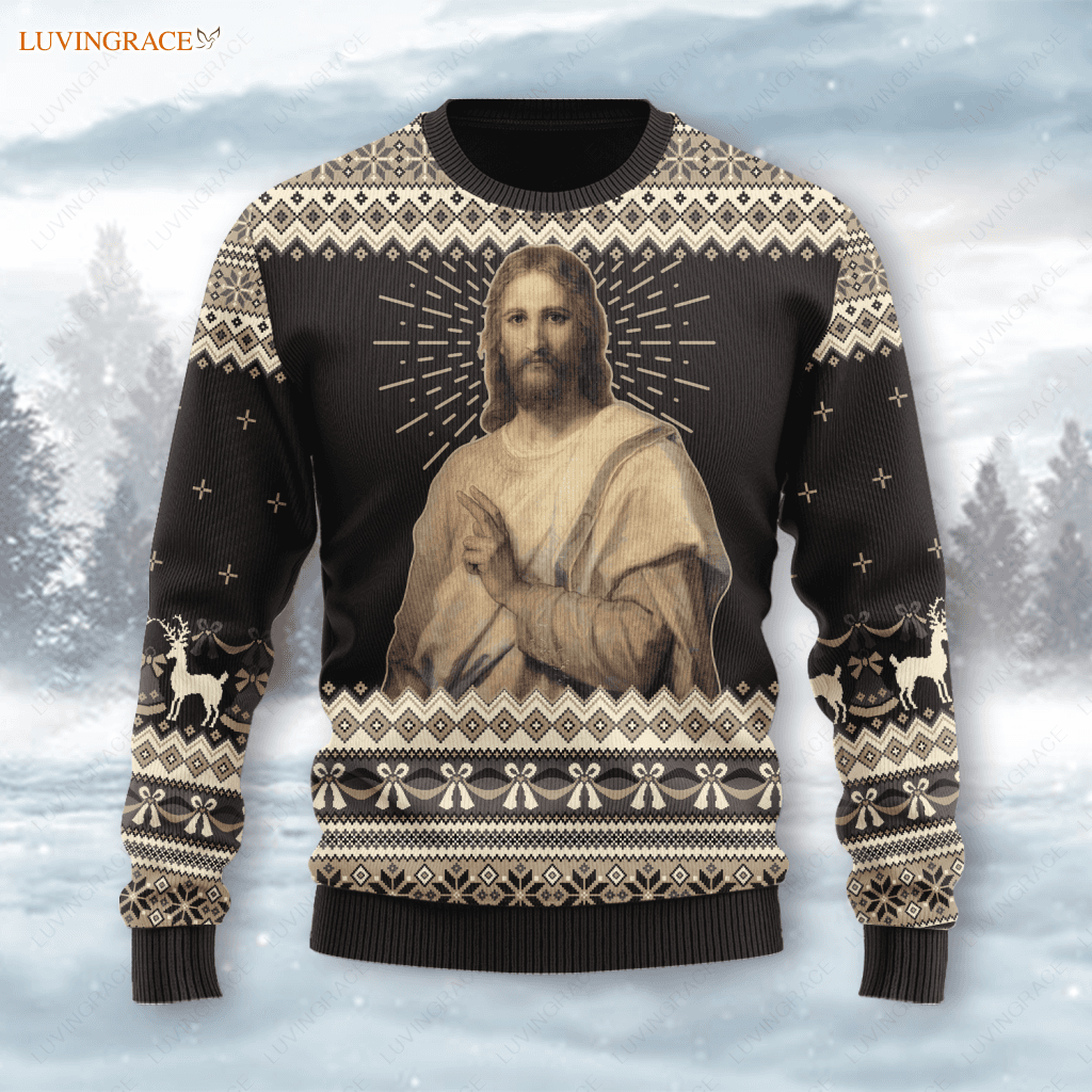 Vintage God Christ Light Wool Knitted Christmas Pattern Ugly Sweater S Sweatshirt