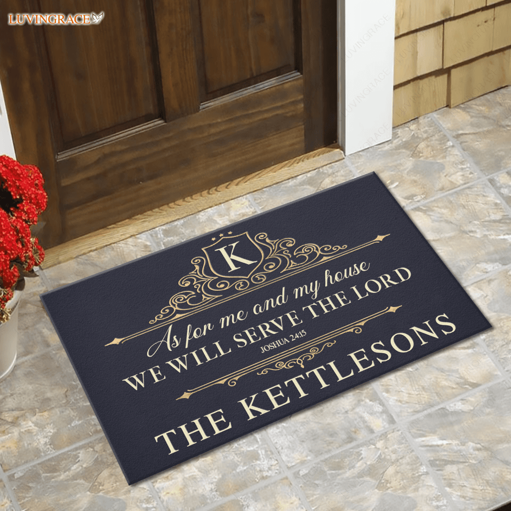 Vintage Gold Serve The Lord Personalized Doormat