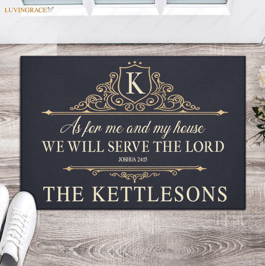 Vintage Gold Serve The Lord Personalized Doormat