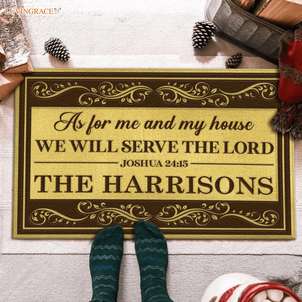 Vintage Golden Floral As For Me And My House Personalized Doormat