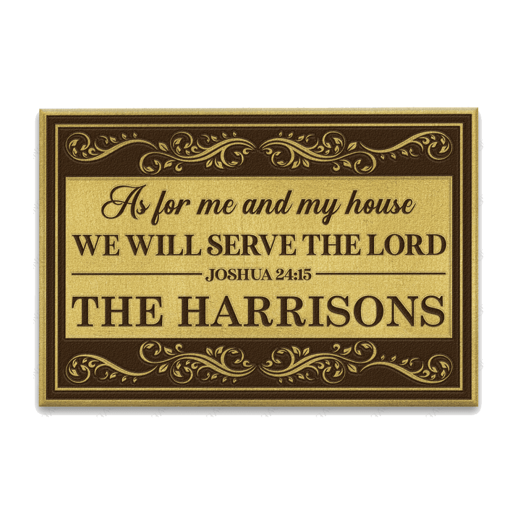 Vintage Golden Floral As For Me And My House Personalized Doormat