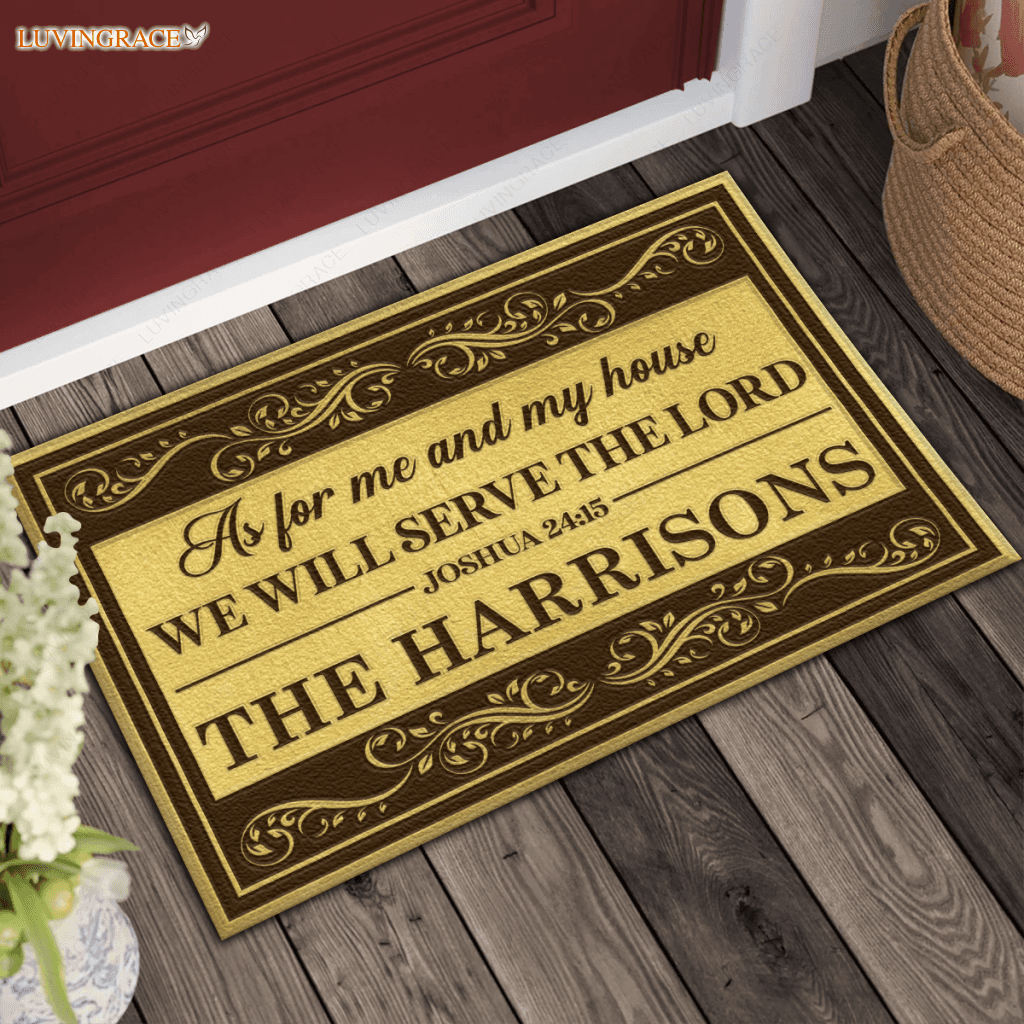 Vintage Golden Floral As For Me And My House Personalized Doormat
