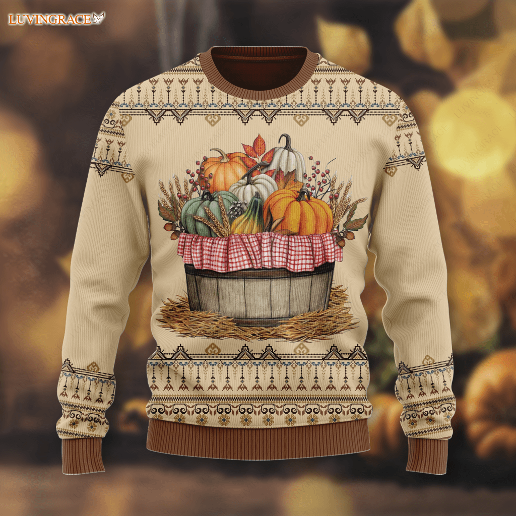 Vintage Happy Thanksgiving Flower Pumpkin Knitted Pattern There Is Always Ugly Sweater S Wool