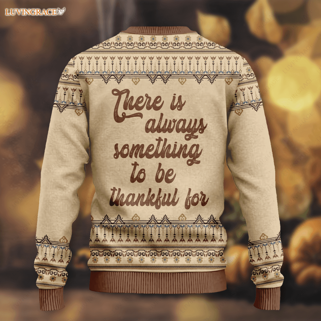 Vintage Happy Thanksgiving Flower Pumpkin Knitted Pattern There Is Always Ugly Sweater Wool