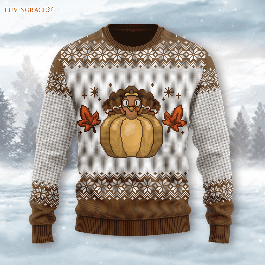 Vintage Happy Thanksgiving Turkey Pumpkin Wool Knitted Pattern Ugly Sweater S Sweatshirt