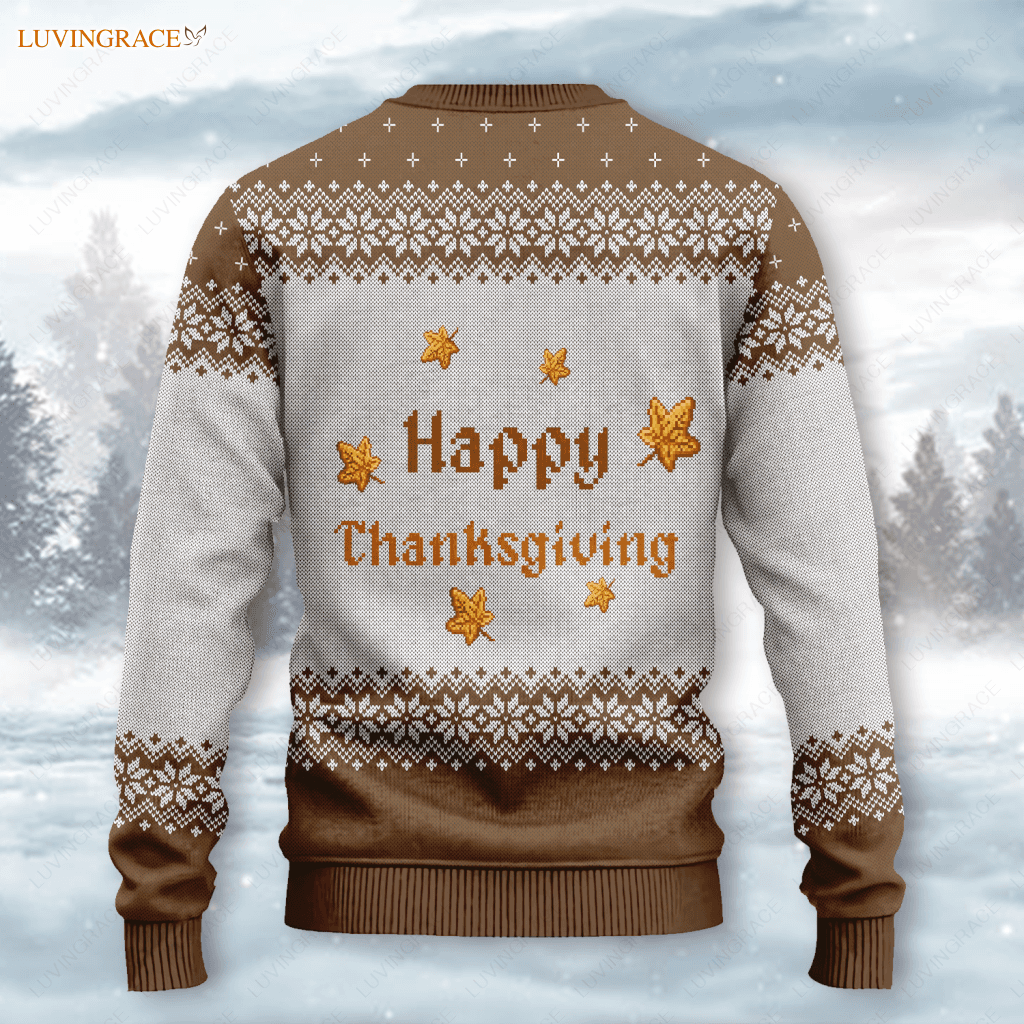 Vintage Happy Thanksgiving Turkey Pumpkin Wool Knitted Pattern Ugly Sweater Sweatshirt