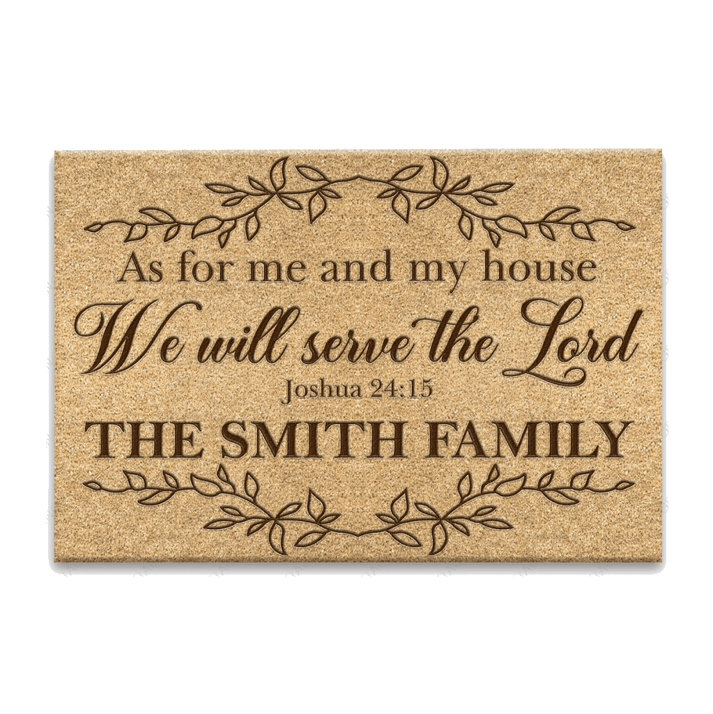 Vintage Leaf Line Art As For Me And My House Collection Family Name Personalized Doormat
