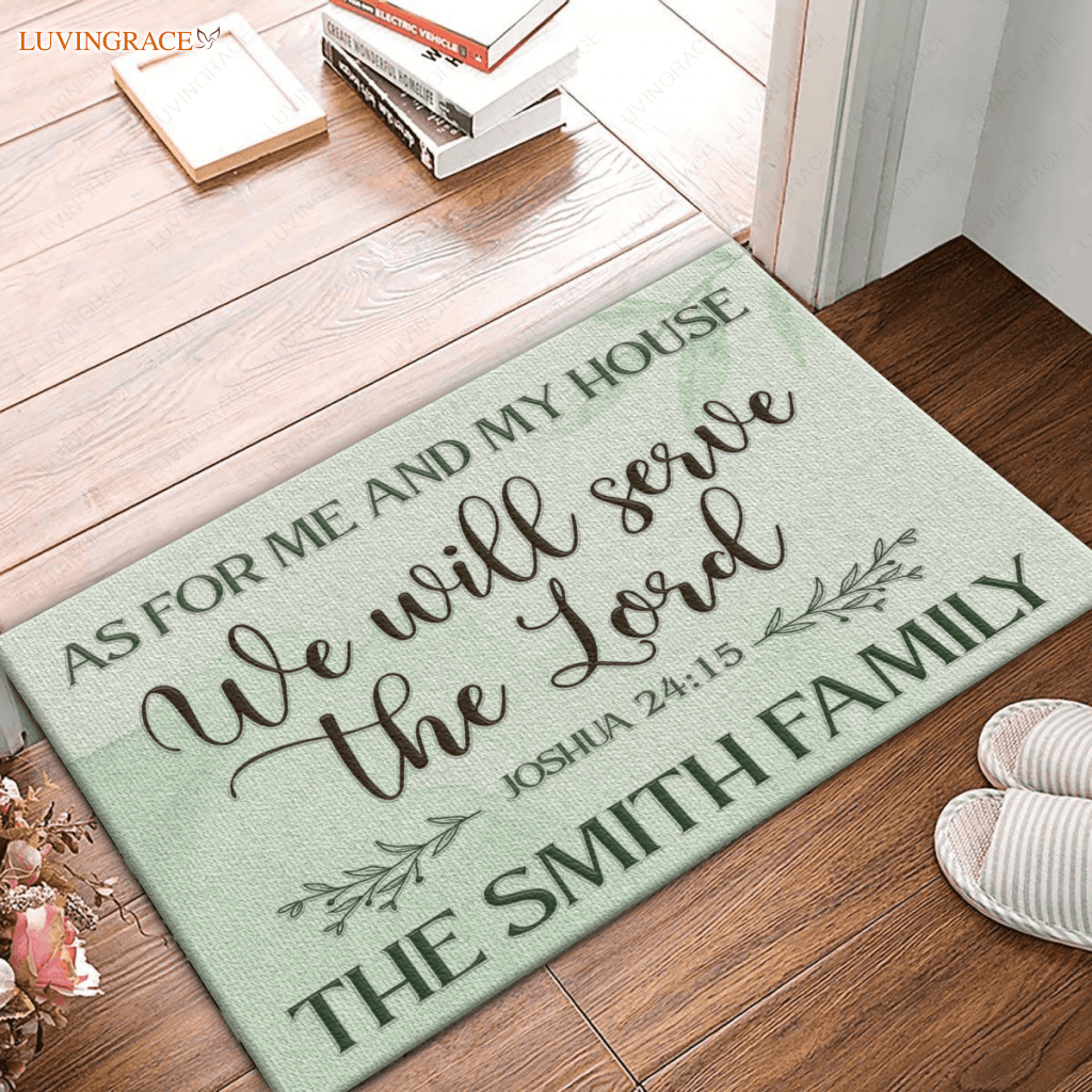 Vintage Light Green As For Me And My House Collection Family Name Personalized Doormat