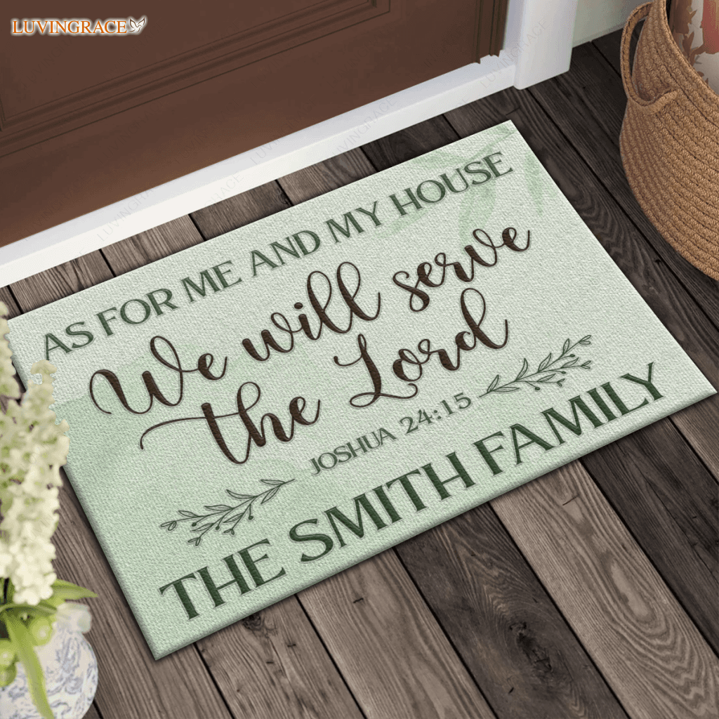 Vintage Light Green As For Me And My House Collection Family Name Personalized Doormat