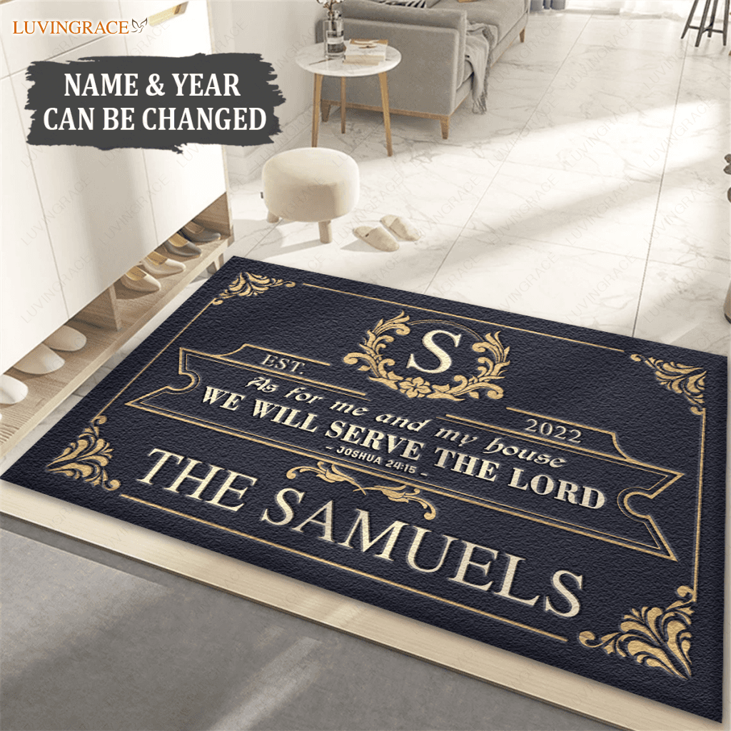 Vintage Luxury Monogram Template Design Serve The Lord Personalized Doormat