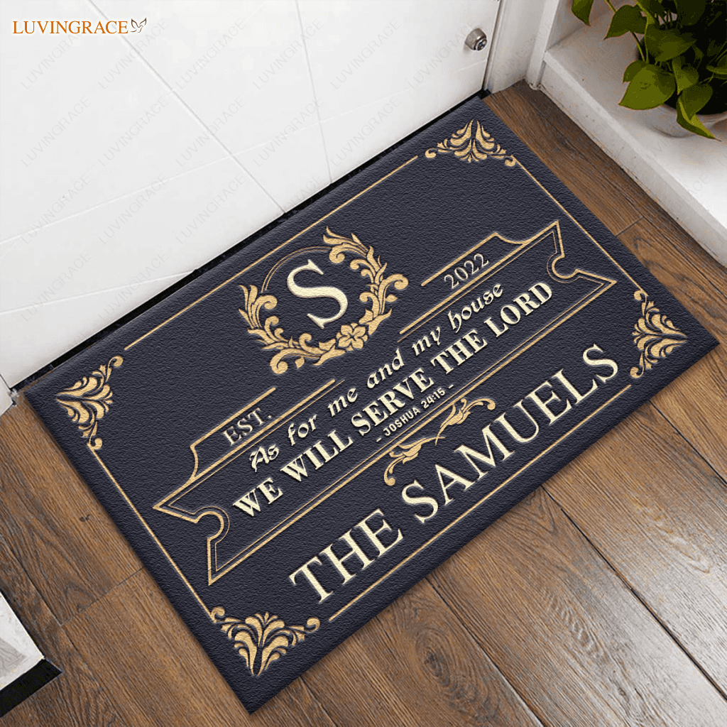 Vintage Luxury Monogram Template Design Serve The Lord Personalized Doormat