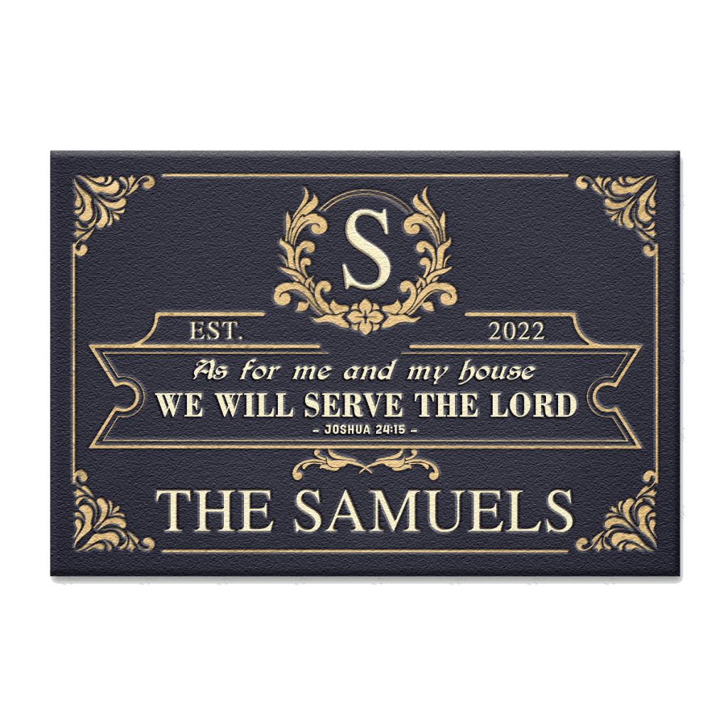 Vintage Luxury Monogram Template Design Serve The Lord Personalized Doormat