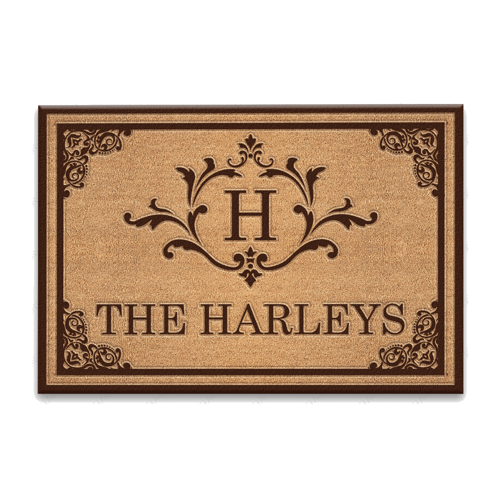 Vintage Monogram Frame Family Name Personalized Doormat