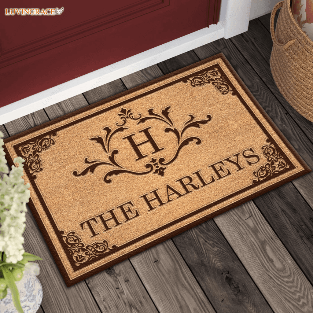 Vintage Monogram Frame Family Name Personalized Doormat