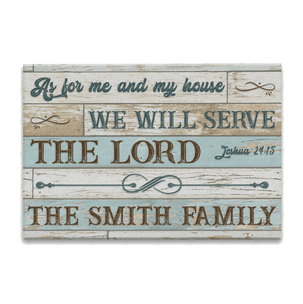 Vintage Old White Blue Wood As For Me And My House Collection Family Name Personalized Doormat