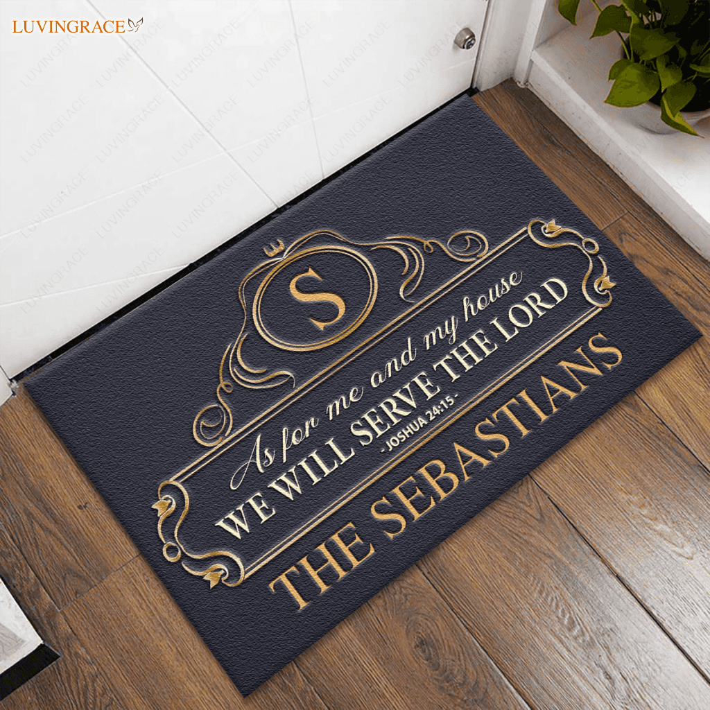 Vintage Pattern Family Home Serve The Lord Personalized Doormat