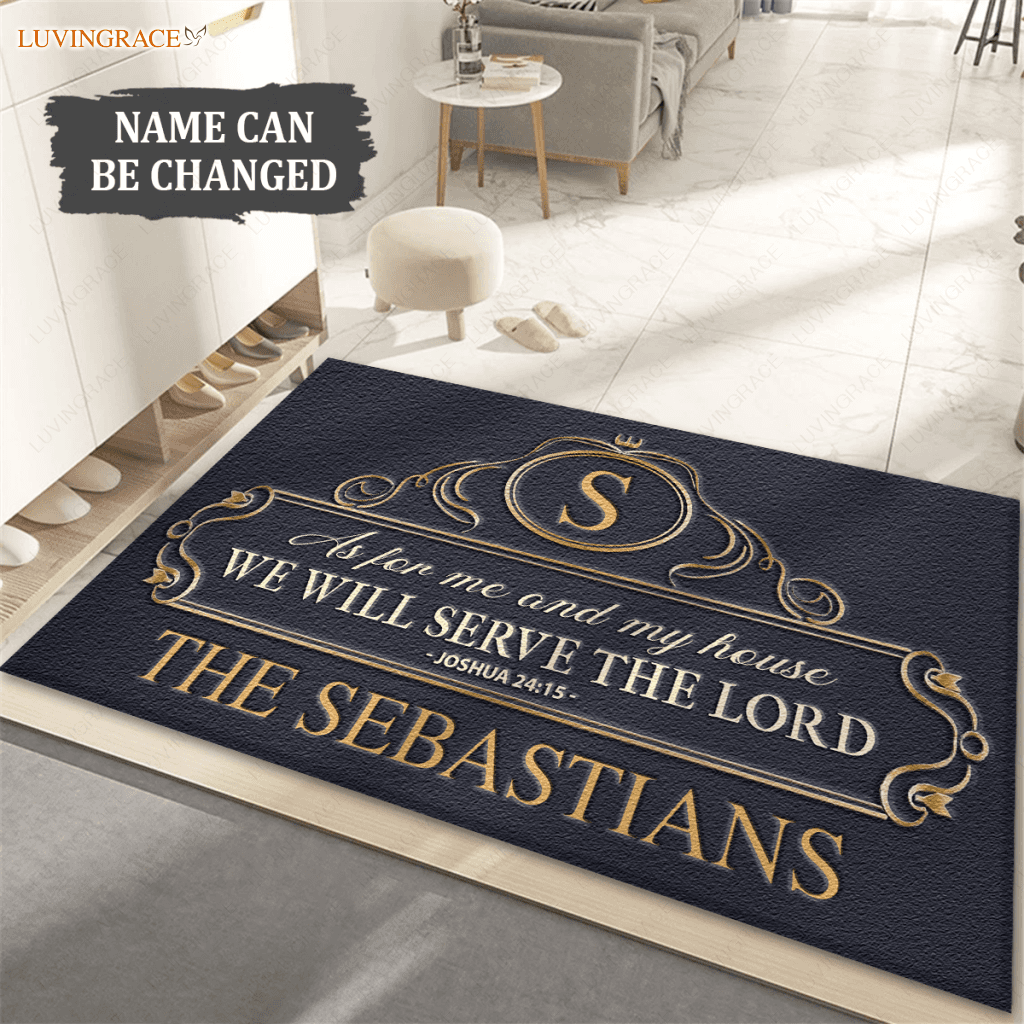 Vintage Pattern Family Home Serve The Lord Personalized Doormat
