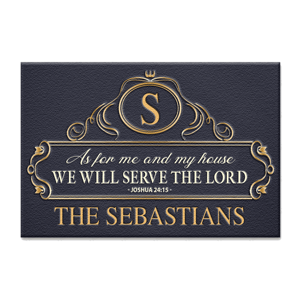 Vintage Pattern Family Home Serve The Lord Personalized Doormat