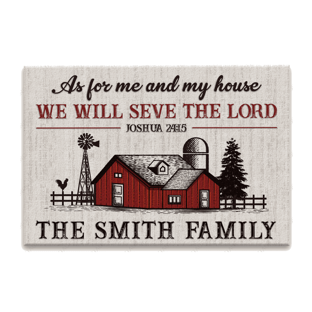 Vintage Red Farmhouse As For Me And My House Personalized Doormat
