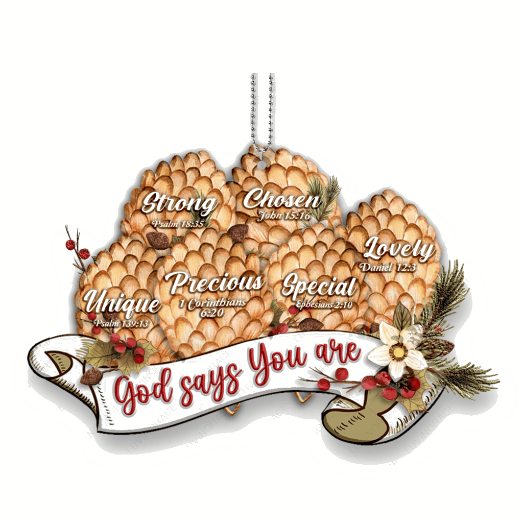 Vintage Ribbon Christmas Pinecone Floral God Says You Are Ornament