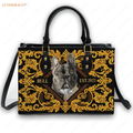 Vintage Royal Golden Floral Pet Digital Painting Portrait - Personalized Custom Leather Bag Handbags