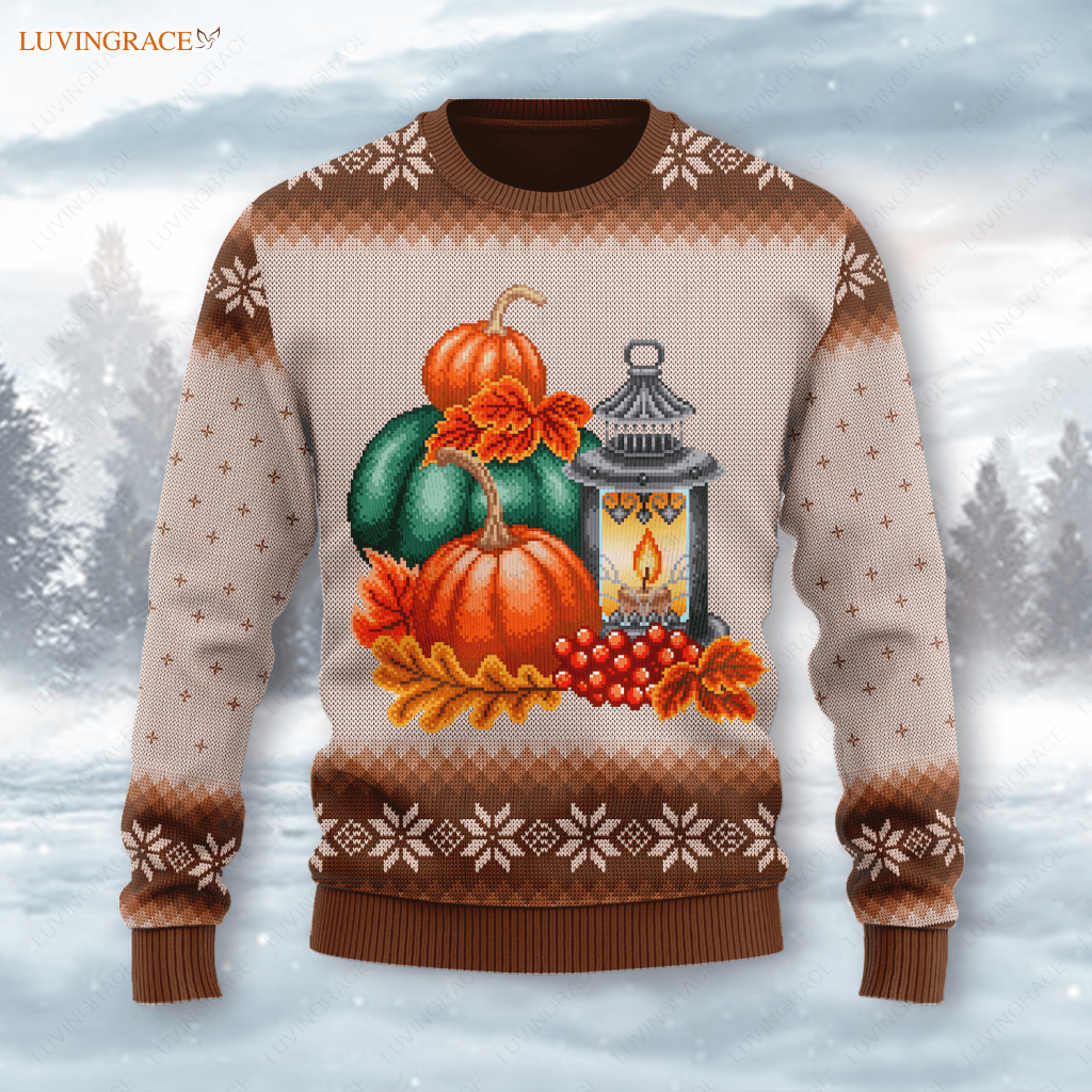 Vintage Thanksgiving Floral Pumpkin Wool Knitted Pattern Ugly Sweater S Sweatshirt